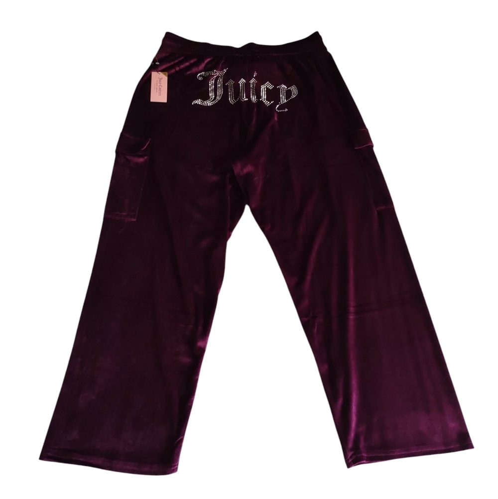 NWT Juicy Couture 1X Purple Velour Rhinestone Cargo Sleepwear Pants